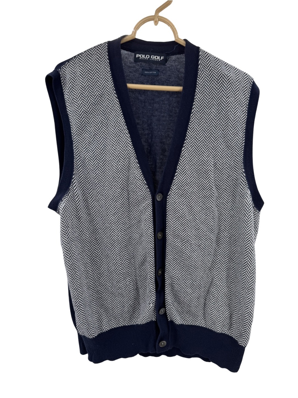 Polo Golf Ralph Lauren Classic Navy V-Neck Sweater vest navy chevron L preppy